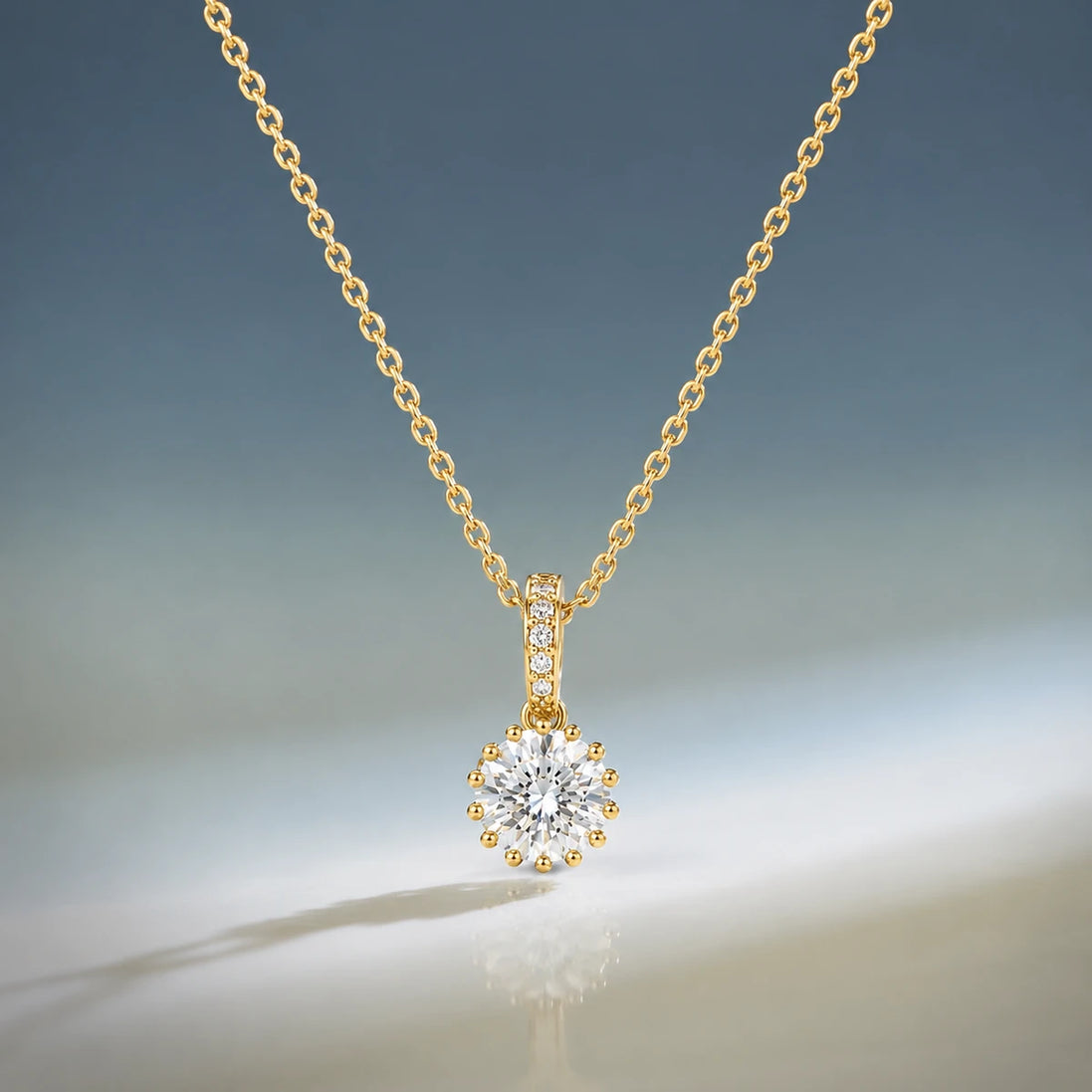 Celeste Halo Solitaire Pendant Necklace