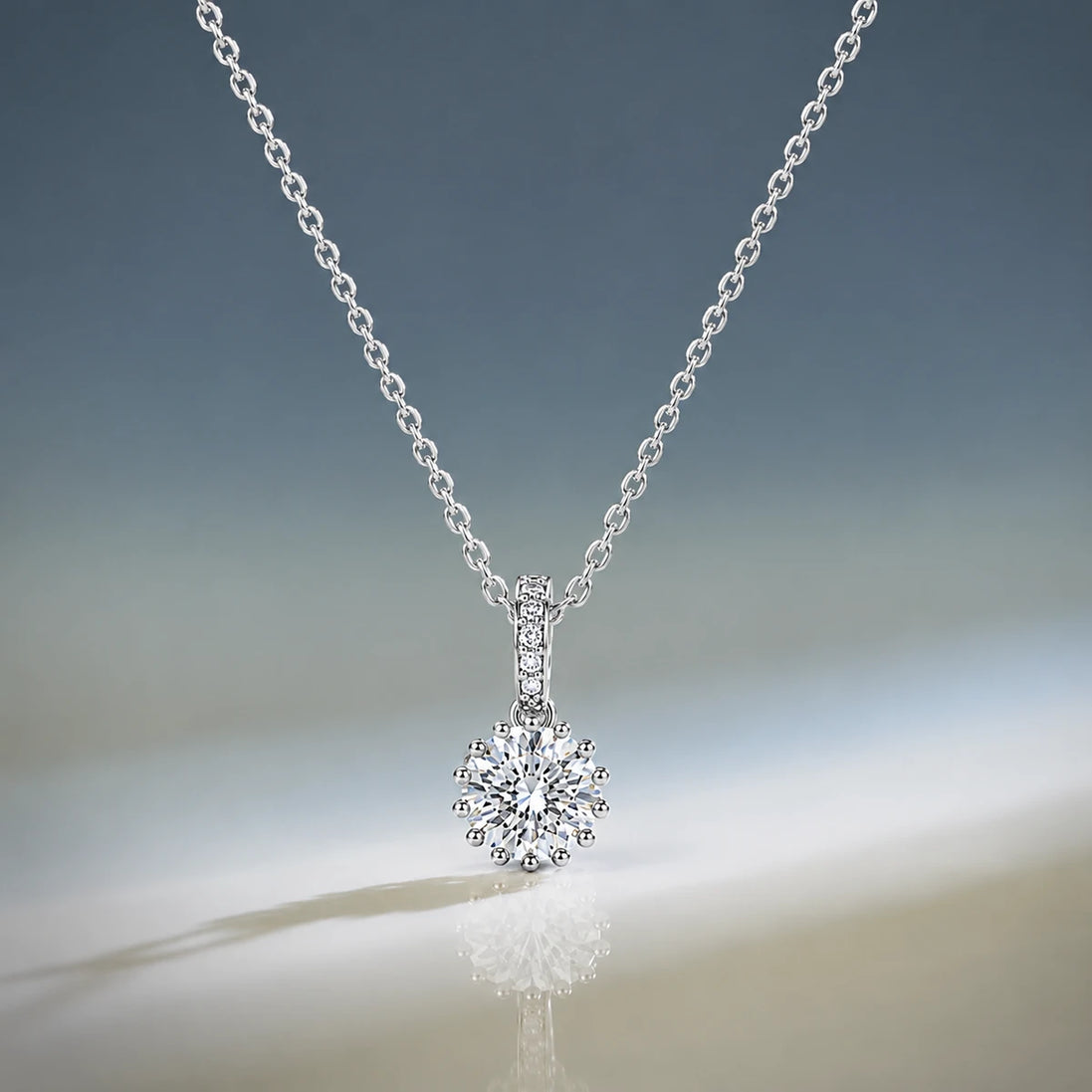 Celeste Halo Solitaire Pendant Necklace