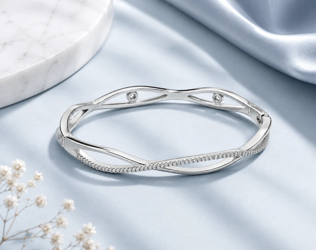 Silver Wave Twist Ladies Kada