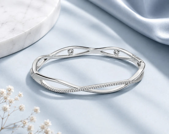Silver Wave Twist Ladies Kada