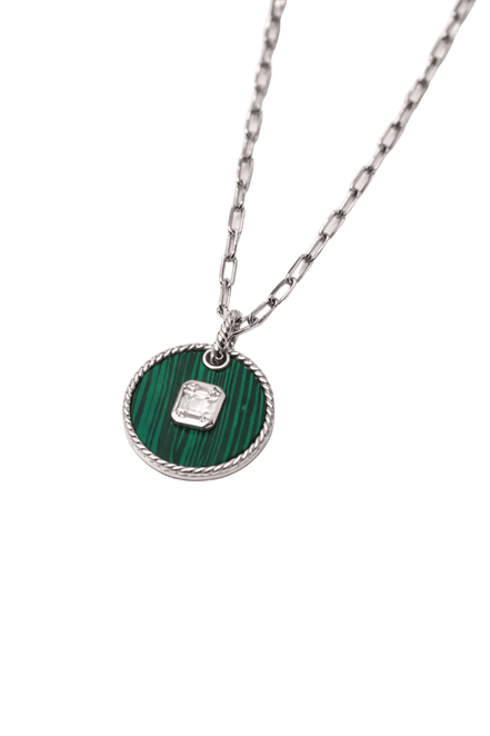 Silver Emerald Crest Medallion Necklace