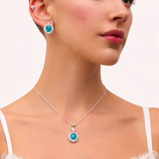 Silver Ocean Crown Pendant Set