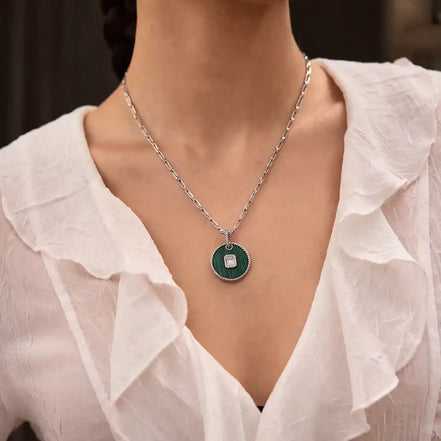 Silver Emerald Crest Medallion Necklace