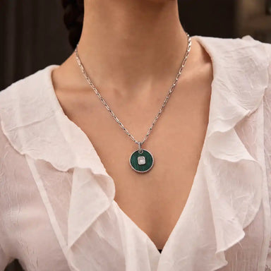 Silver Emerald Crest Medallion Necklace