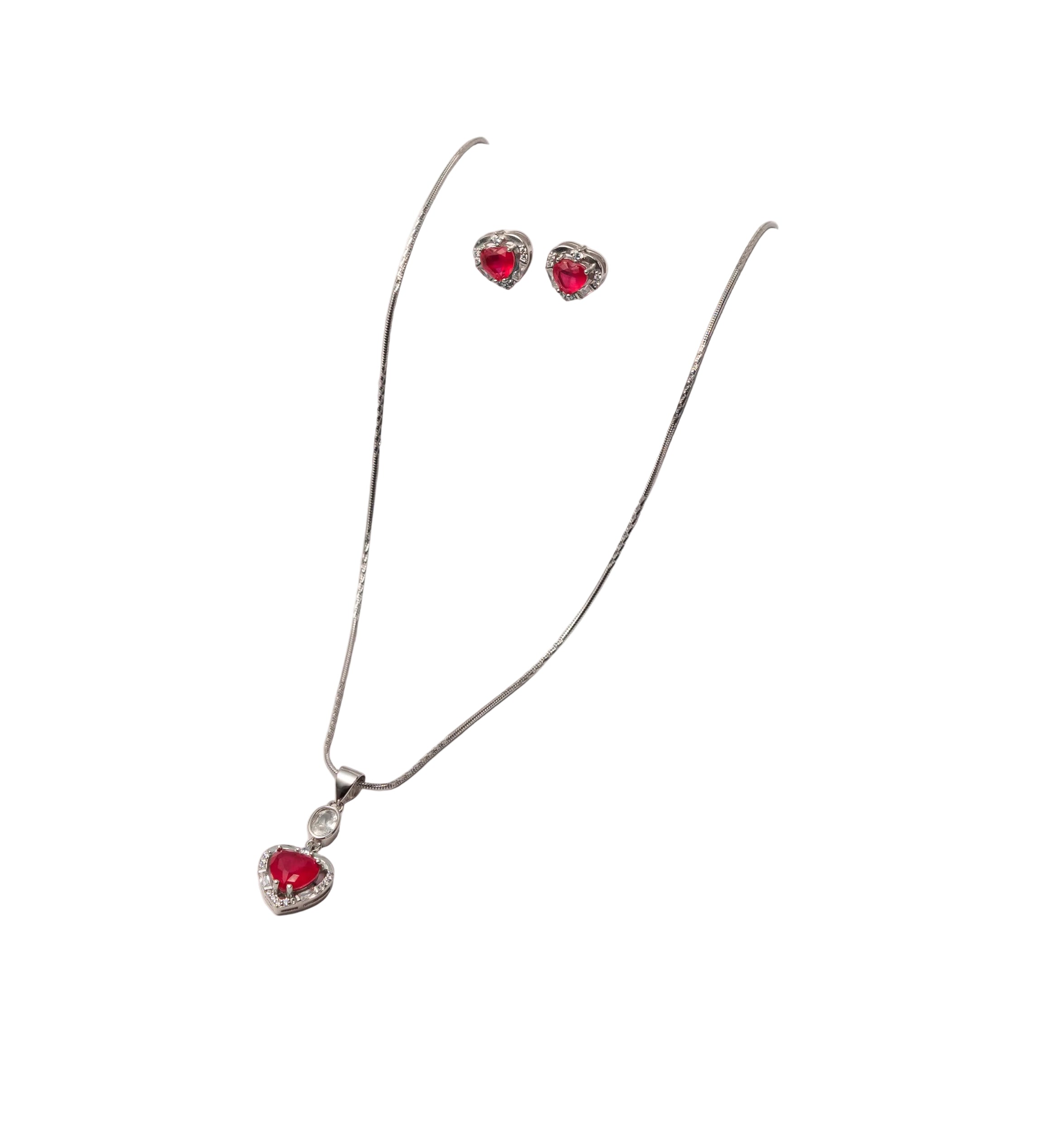 Silver Crimson Halo Heart Set