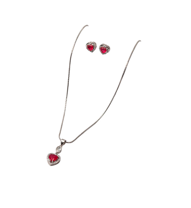Silver Crimson Halo Heart Set