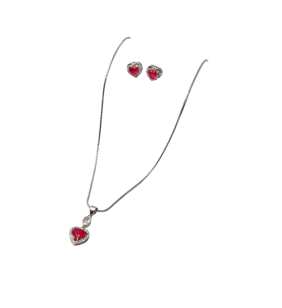 Silver Crimson Halo Heart Set