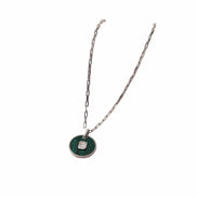 Silver Emerald Crest Medallion Necklace