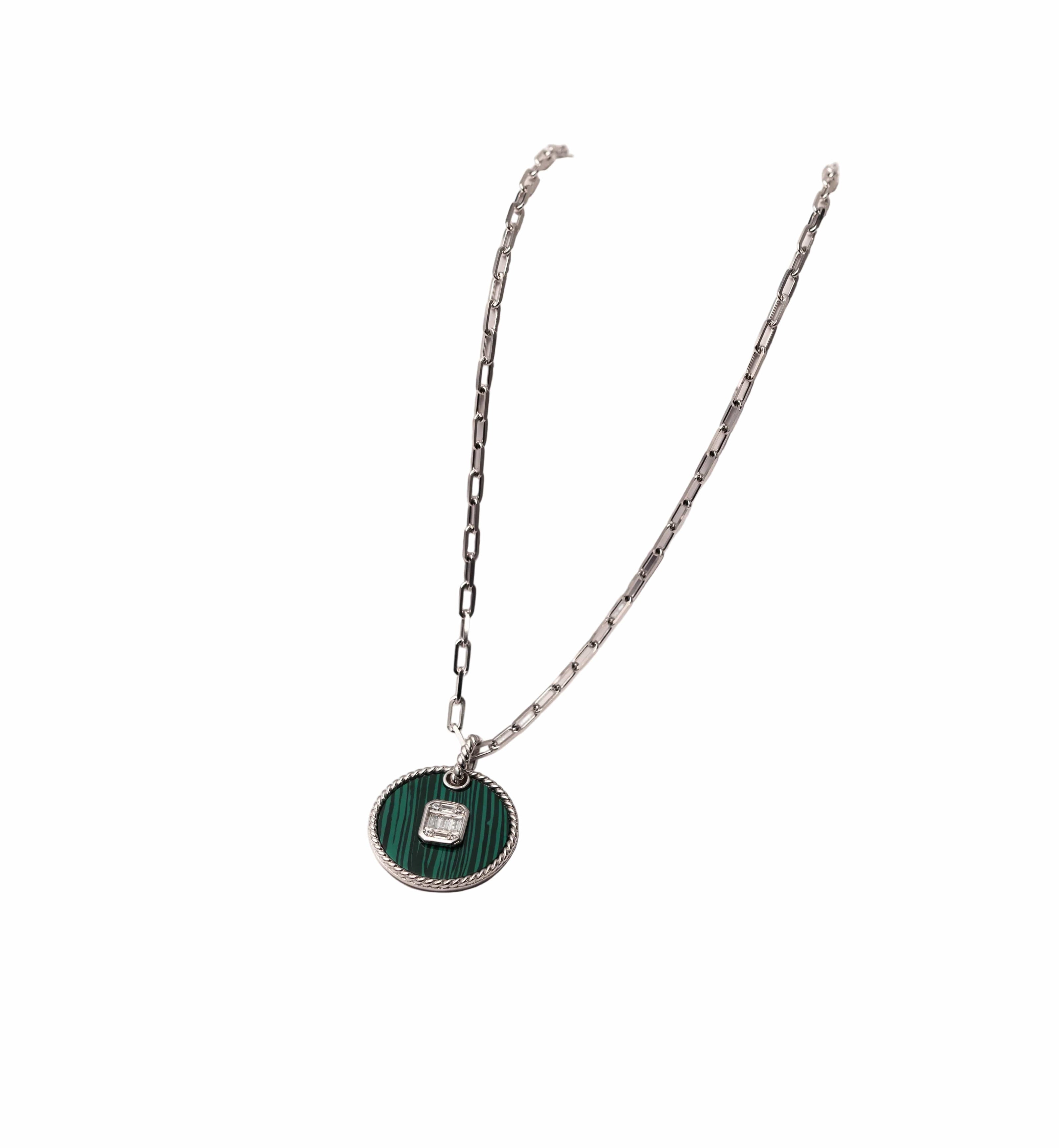 Silver Emerald Crest Medallion Necklace