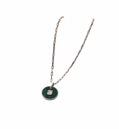 Silver Emerald Crest Medallion Necklace
