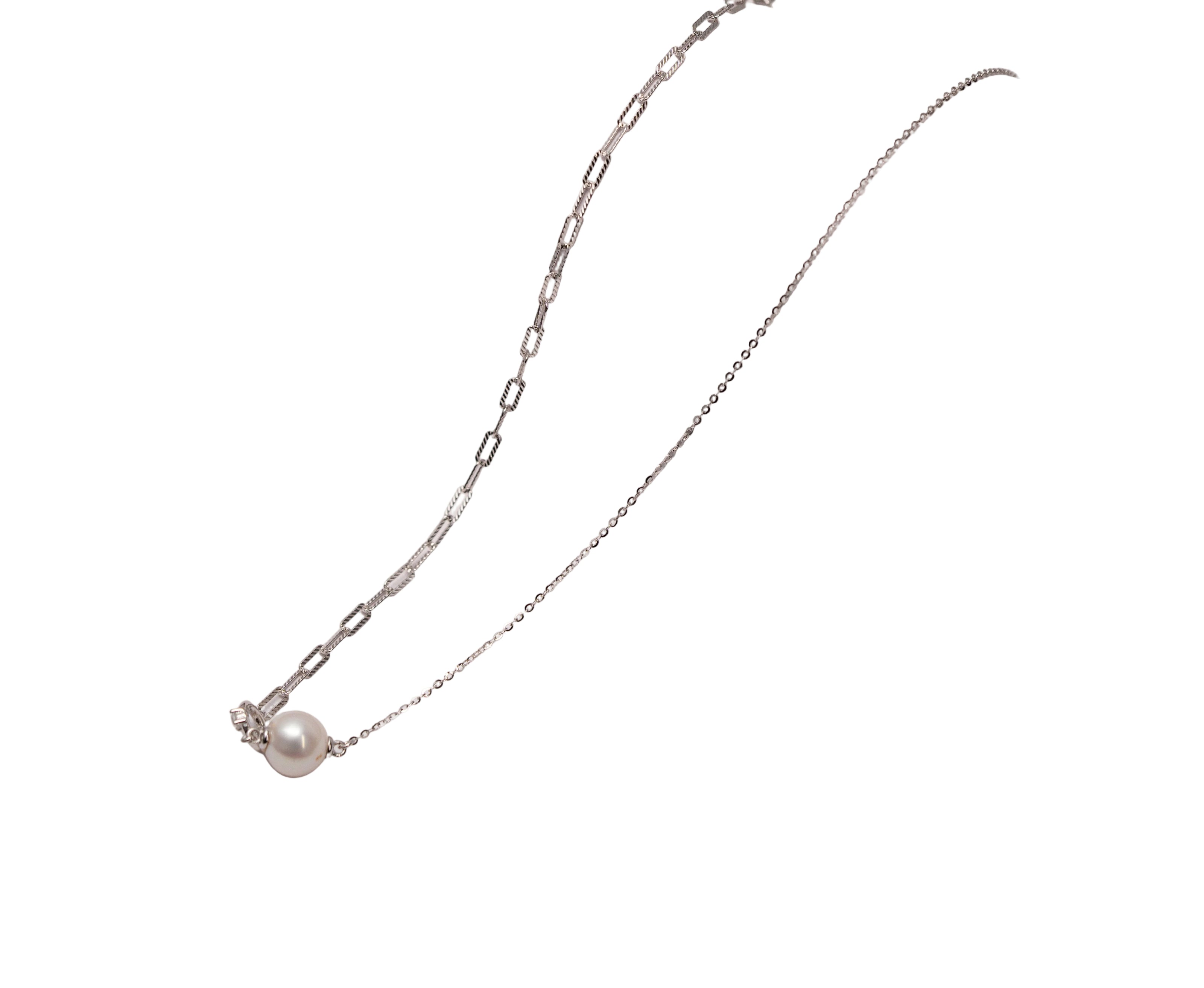 Silver Dual Chain Pearl Necklace