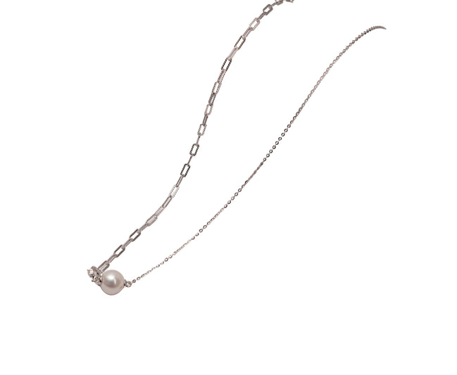 Silver Dual Chain Pearl Necklace