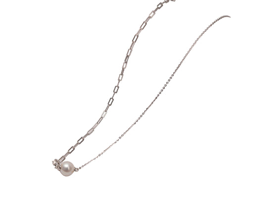 Silver Dual Chain Pearl Necklace