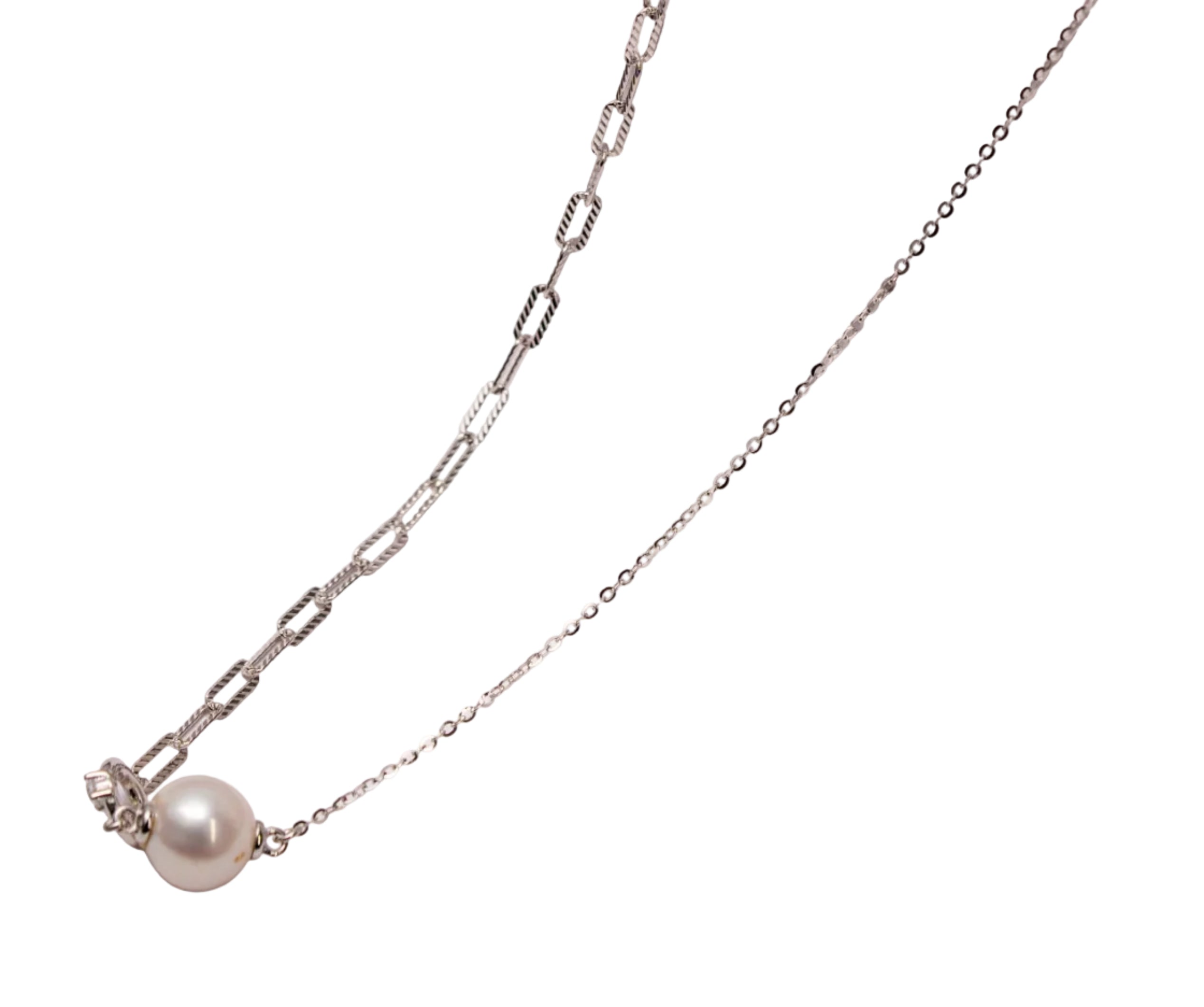 Silver Dual Chain Pearl Necklace