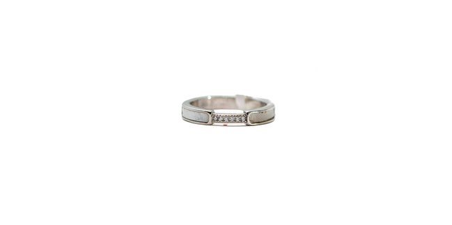 White Inlay Band with Center Crystal Accents