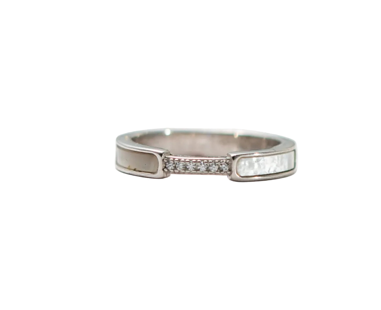 White Inlay Band with Center Crystal Accents