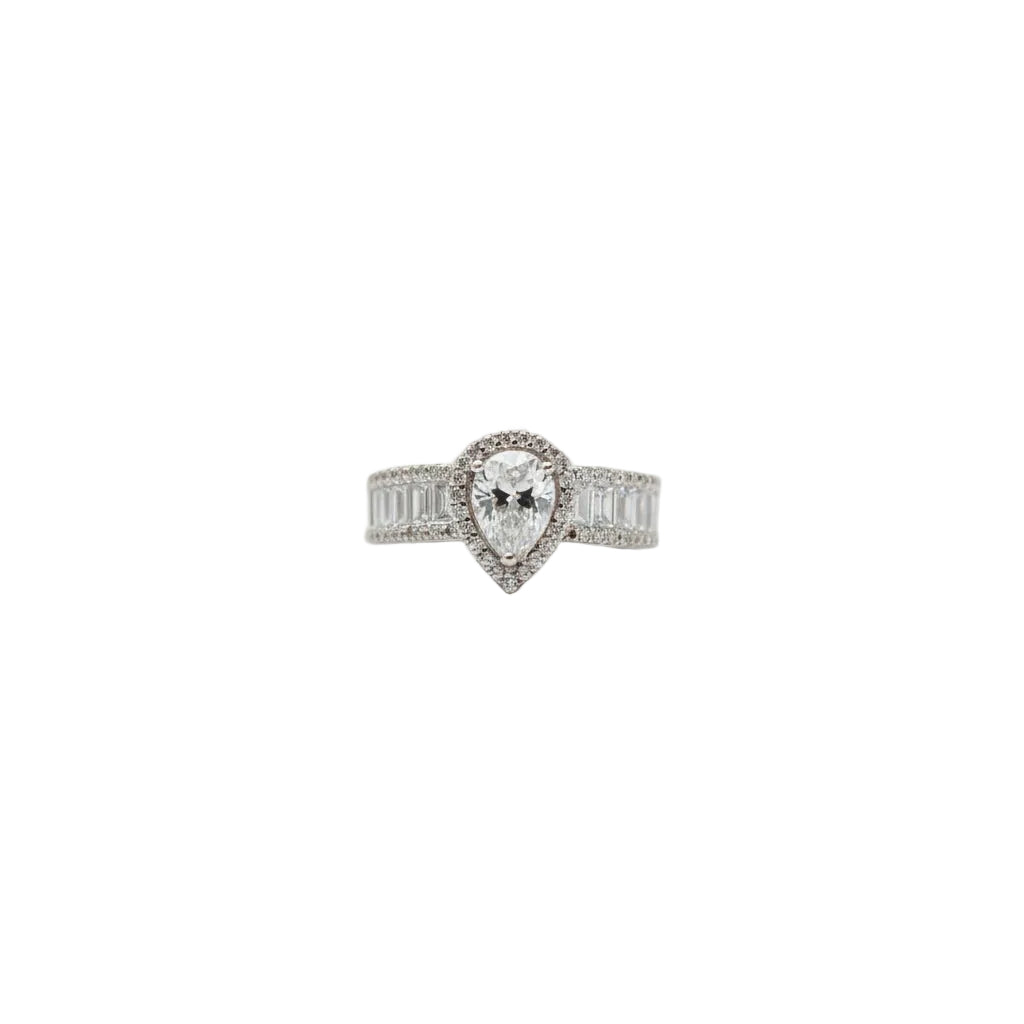 The Pear-Cut Halo Baguette Ring