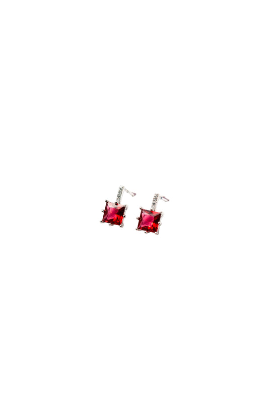 Silver Scarlet Square Studs