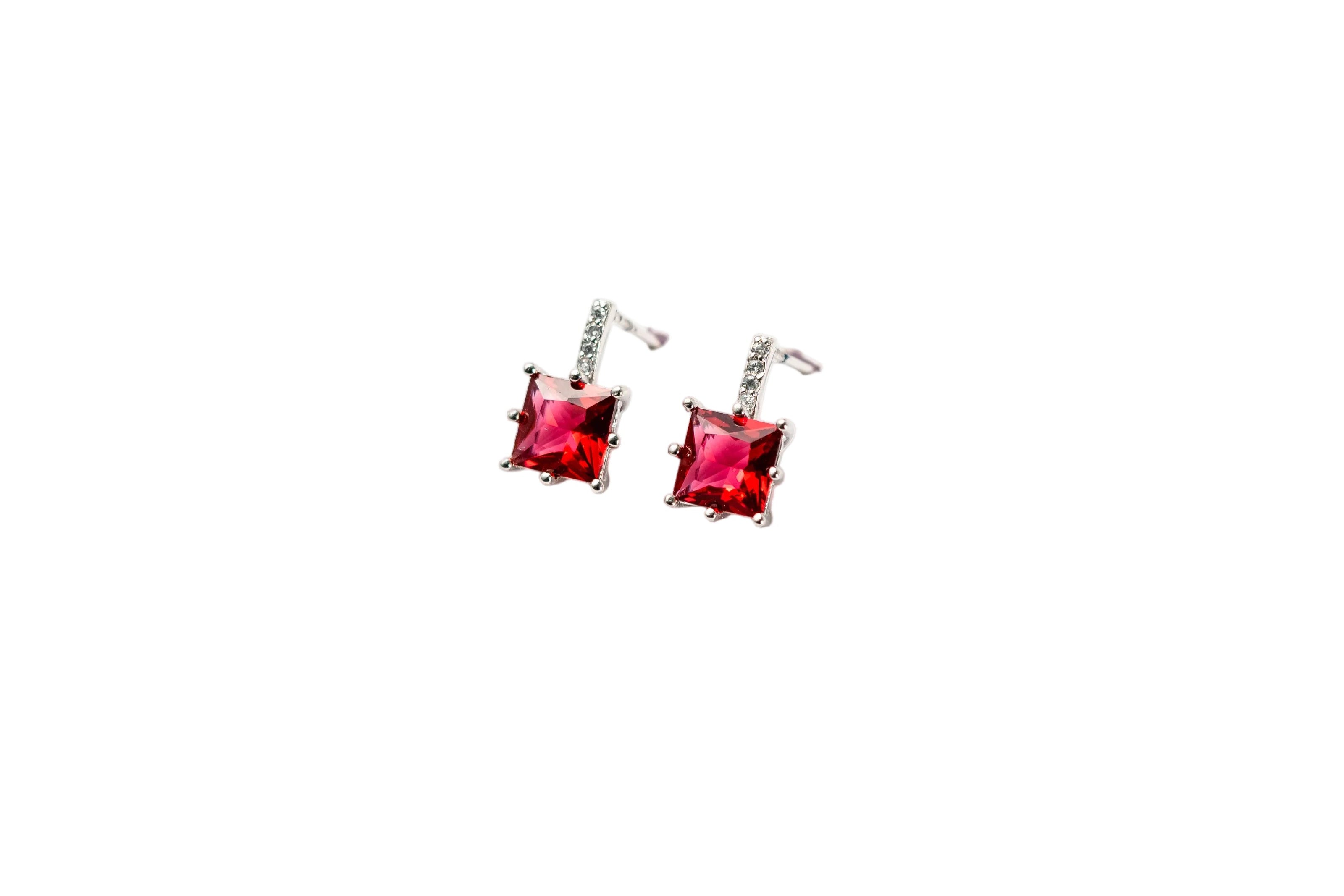 Silver Scarlet Square Studs