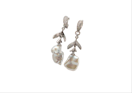 Silver Aurora Pearl Cascade Earrings