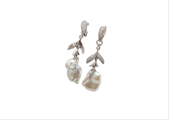 Silver Aurora Pearl Cascade Earrings