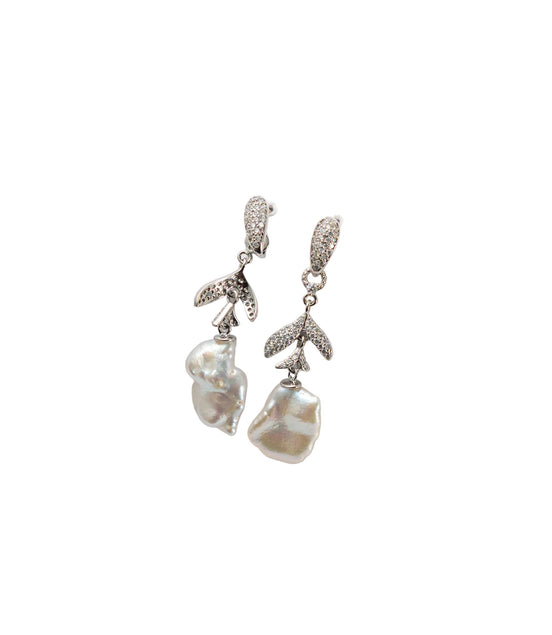 Silver Aurora Pearl Cascade Earrings