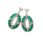 Silver Emerald Aura Statement Earrings