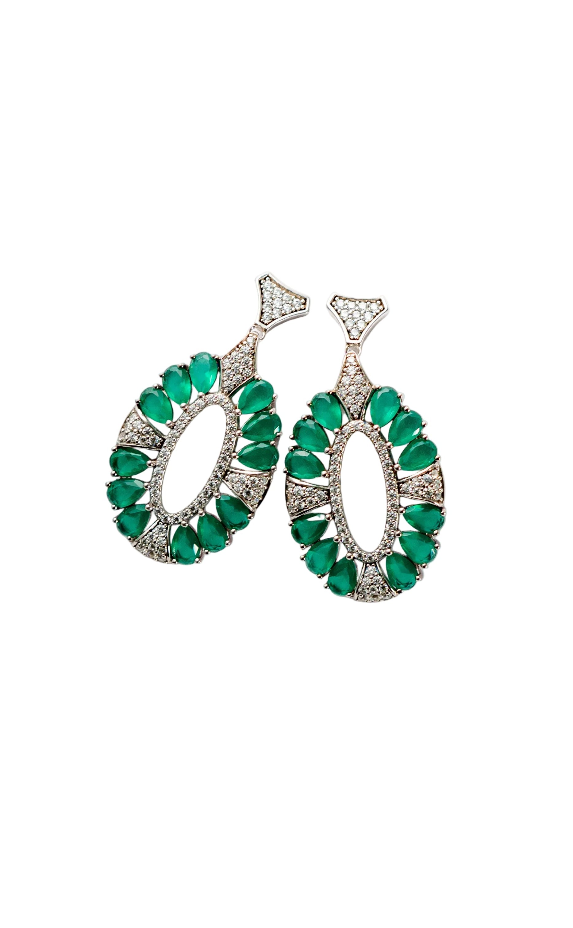 Silver Emerald Aura Statement Earrings