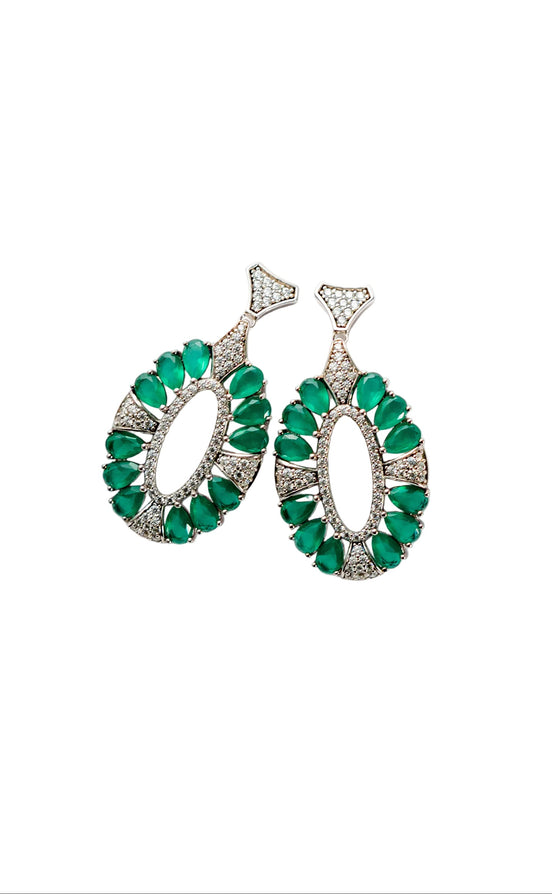 Silver Emerald Aura Statement Earrings
