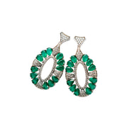 Silver Emerald Aura Statement Earrings