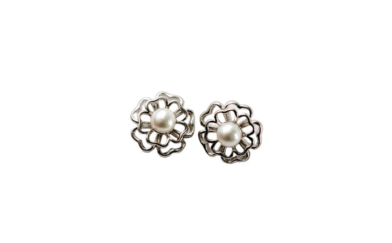 Silver Pearl Blossom Studs