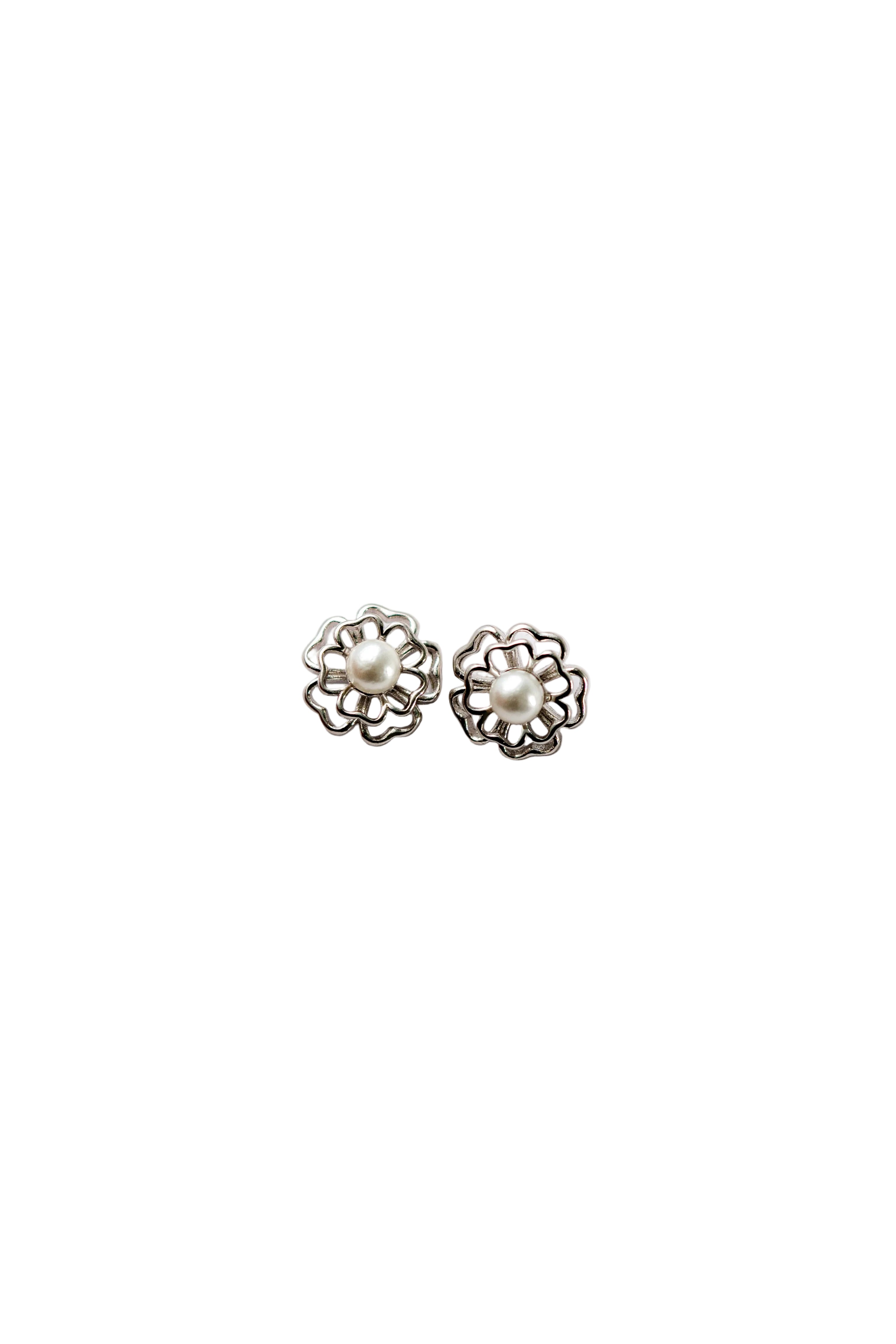 Silver Pearl Blossom Studs