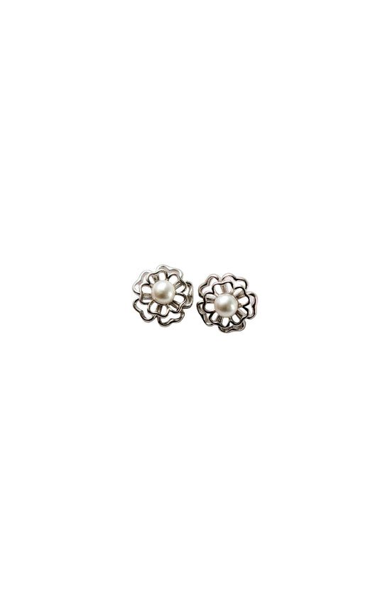 Silver Pearl Blossom Studs
