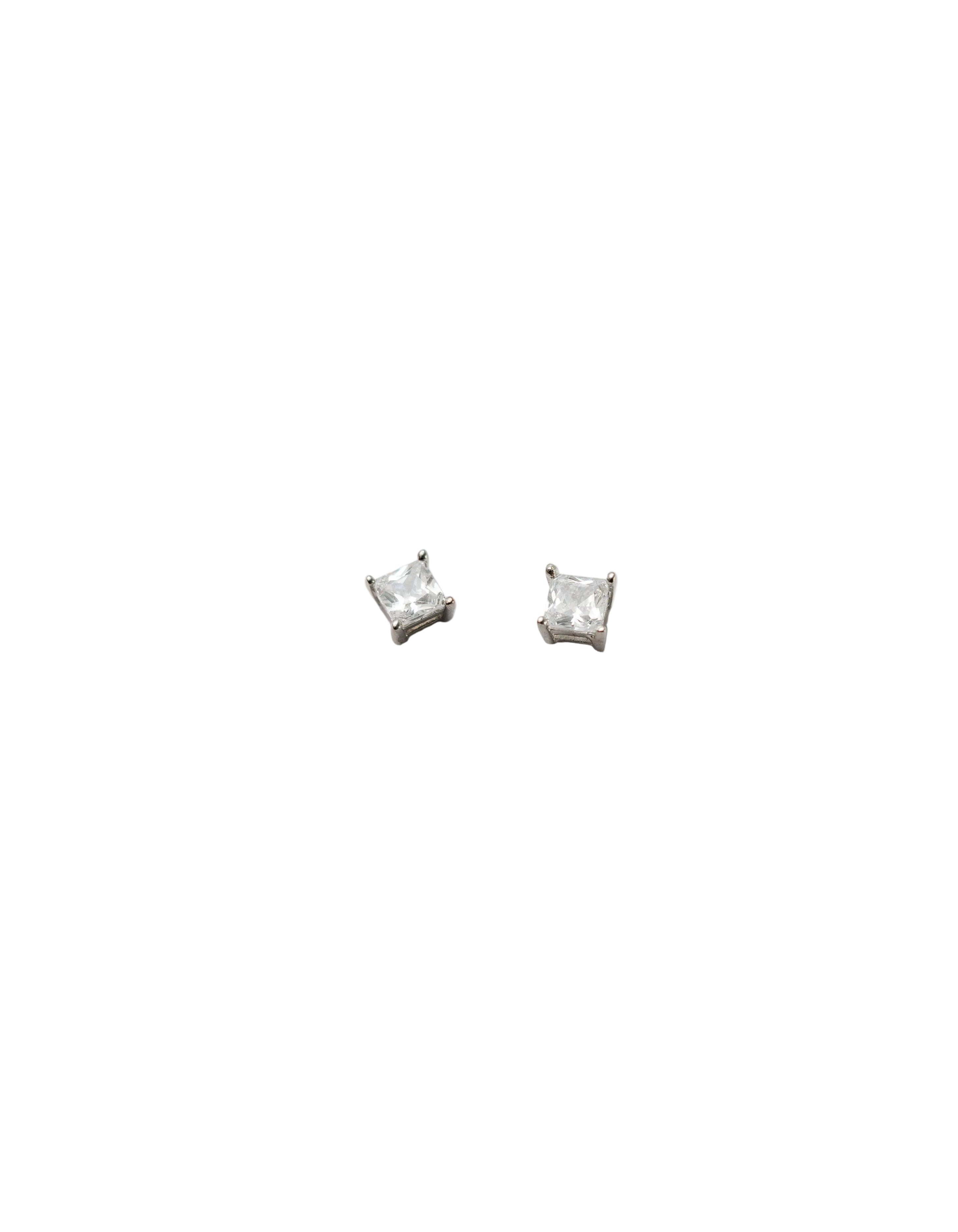 Silver Crystal Square Studs