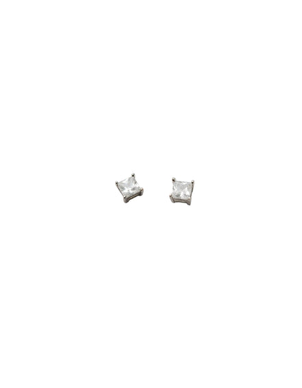 Silver Crystal Square Studs