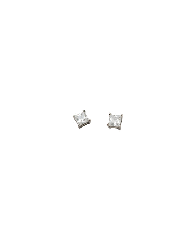 Silver Crystal Square Studs