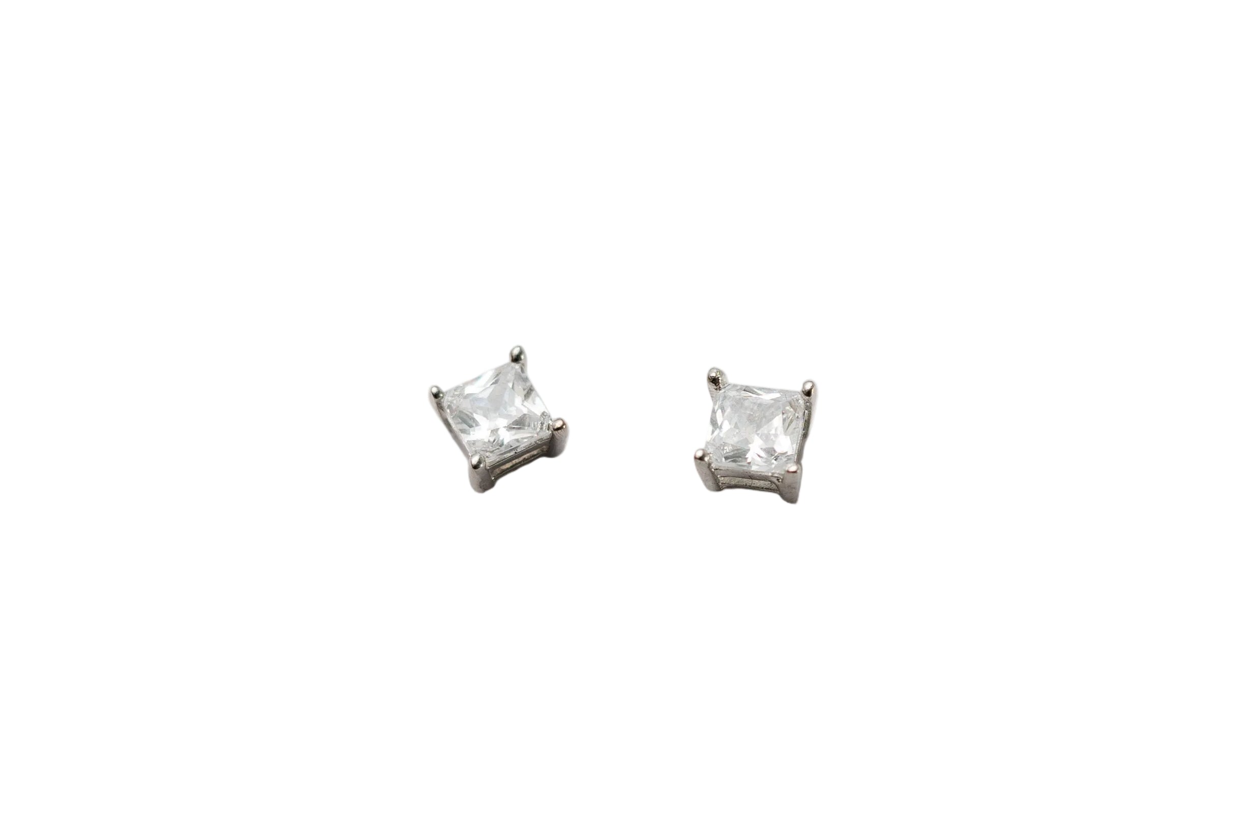 Silver Crystal Square Studs