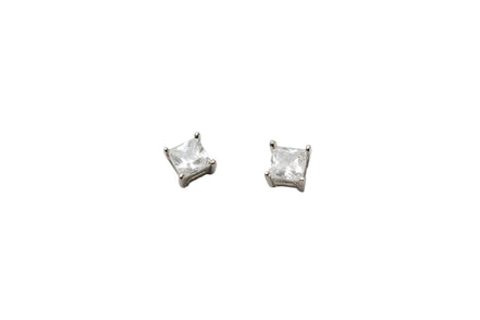 Silver Crystal Square Studs