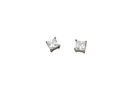 Silver Crystal Square Studs