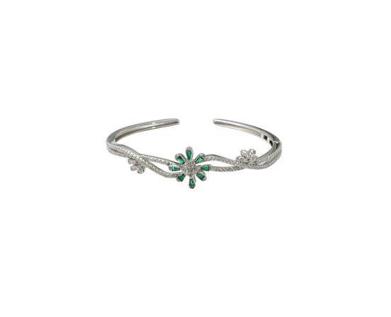 Silver Emerald Blossom Ladies Kada