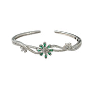 Silver Emerald Blossom Ladies Kada