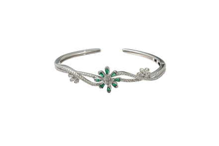 Silver Emerald Blossom Ladies Kada