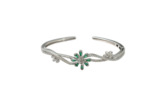 Silver Emerald Blossom Ladies Kada