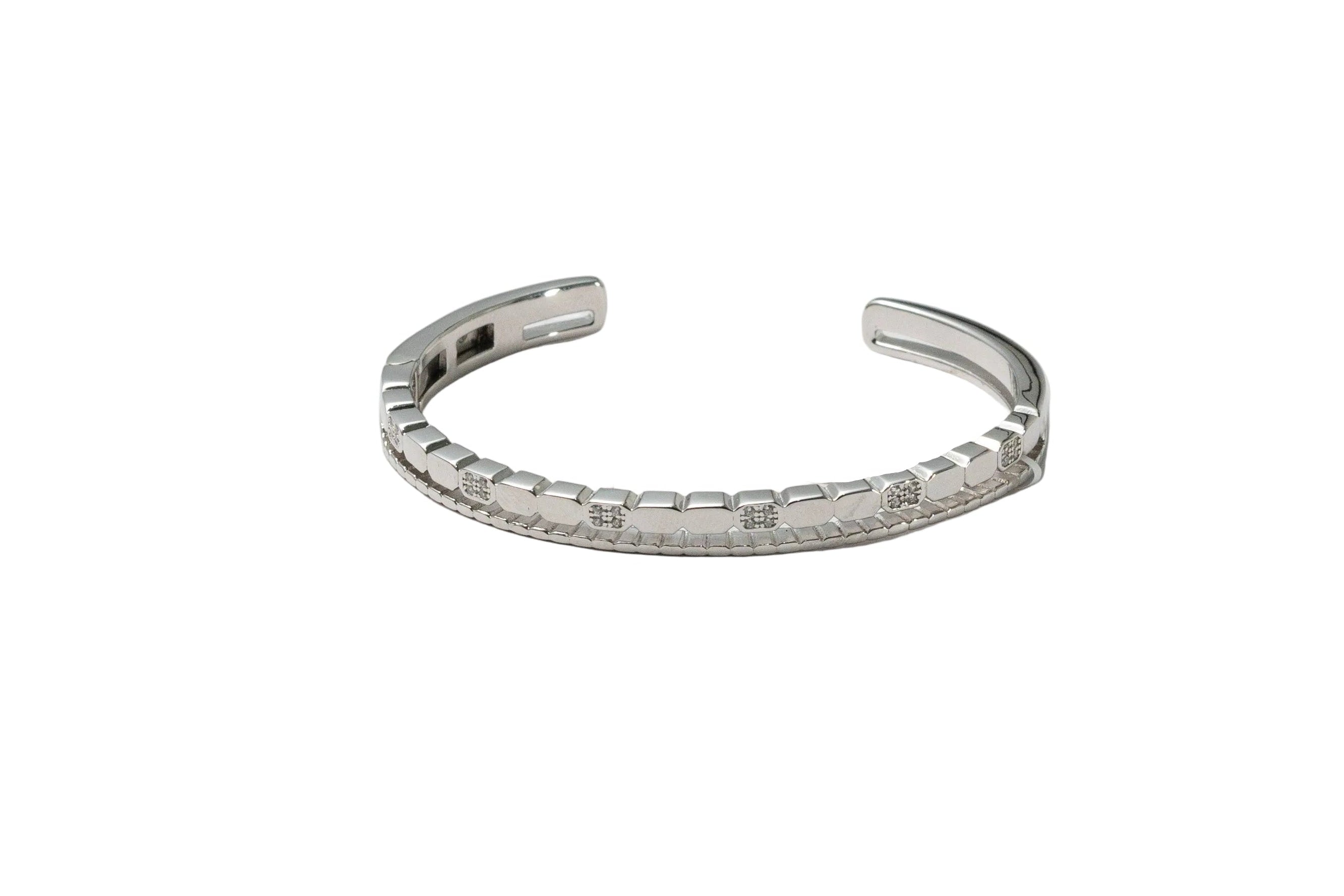 Silver Crystal Grid Cuff Ladies Kada