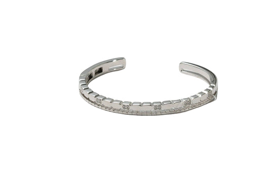 Silver Crystal Grid Cuff Ladies Kada