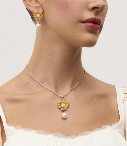 Silver Sun Daisy Pearl Set