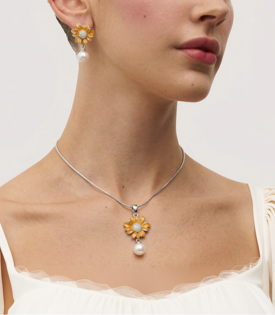 Silver Sun Daisy Pearl Set