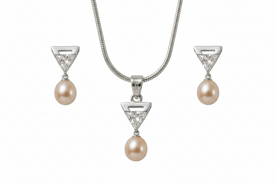 Silver Luna Pearl Pendant Set