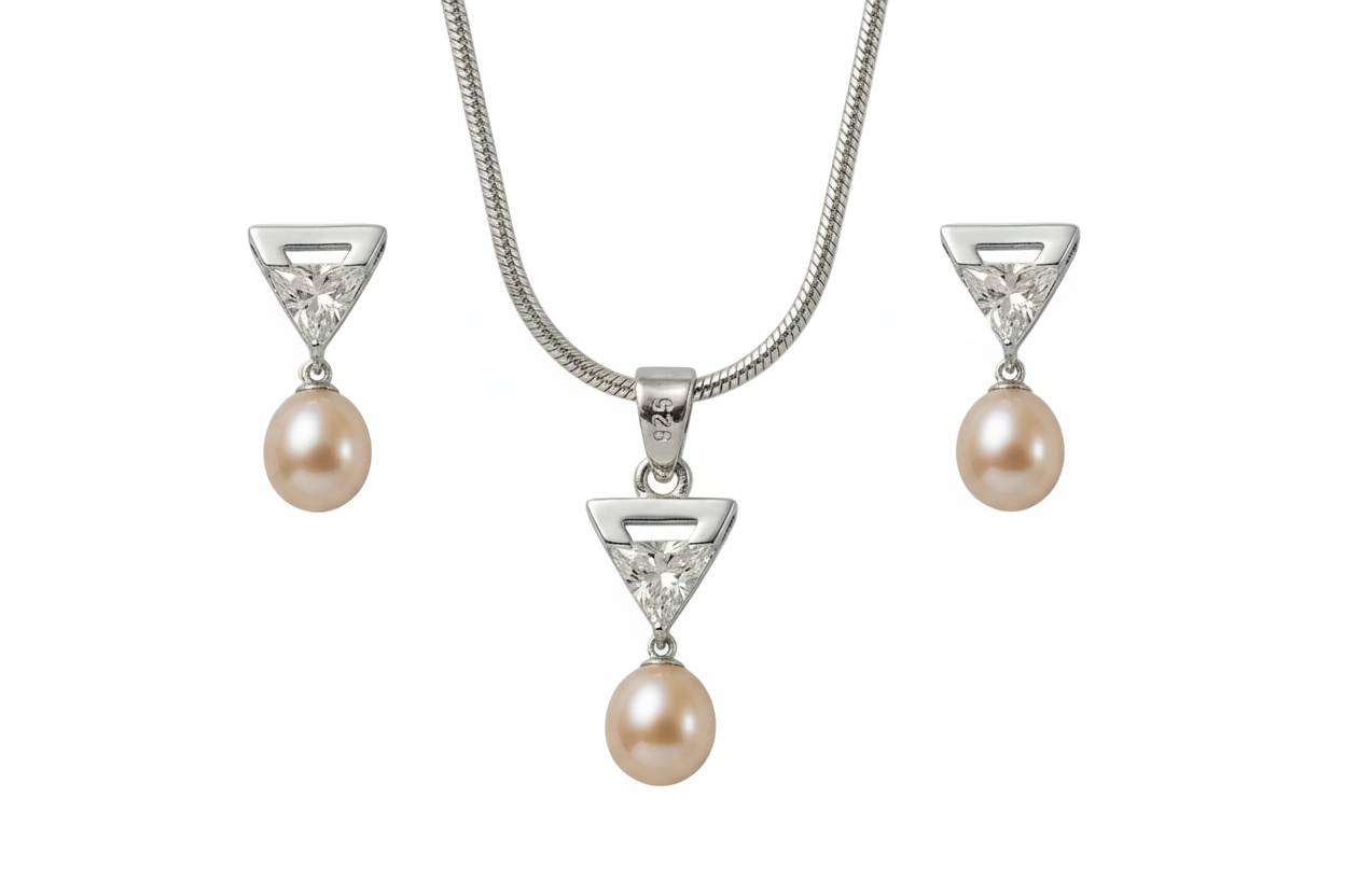 Silver Luna Pearl Pendant Set