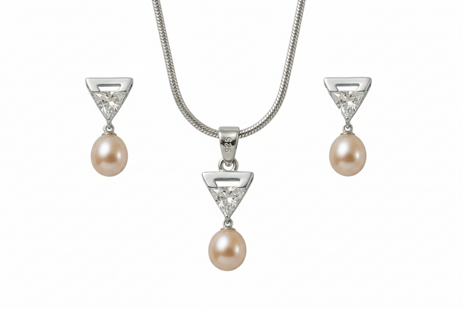 Silver Luna Pearl Pendant Set